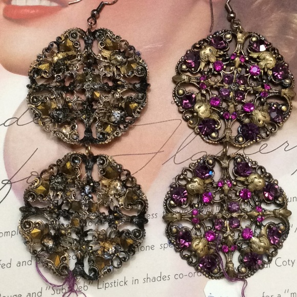 Vintage Filagree Dangle Duster Statement Earrings - Picture 4 of 8